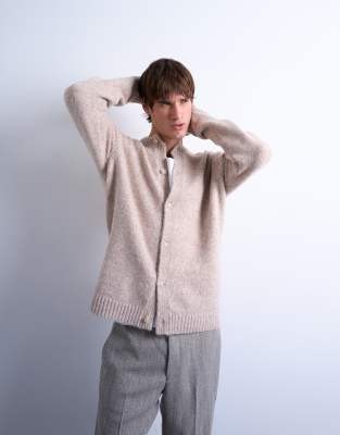 Topman Crew Neck Cardigan In Neutral