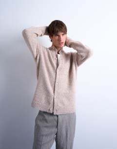 Crew neck cardigan in stone