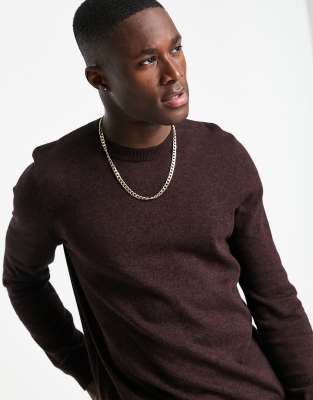 Topman Topman crew neck jumper in burgundy-Red
