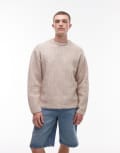 [Topman] Topman crew neck jumper in oat rib-Neutral 2XL Oat