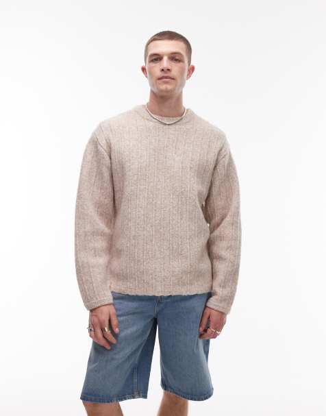 Topman crew neck jumper in oat rib
