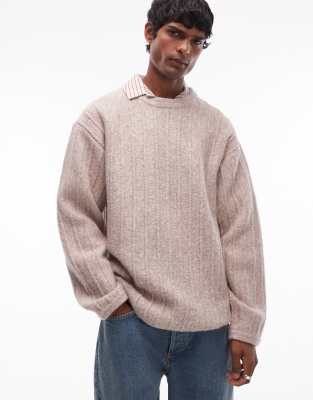 crew neck sweater in oat rib-Neutral