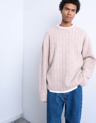 crew neck sweater in oat rib-Neutral