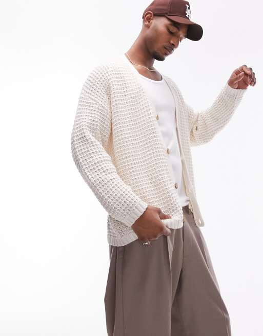 Topman crochet cardigan in stone