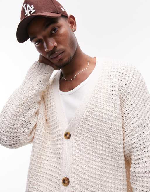 Topman crochet cardigan in stone