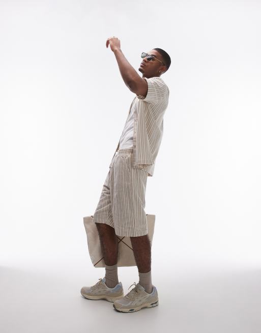 Topman crochet stripe shorts in cream (part of a set)