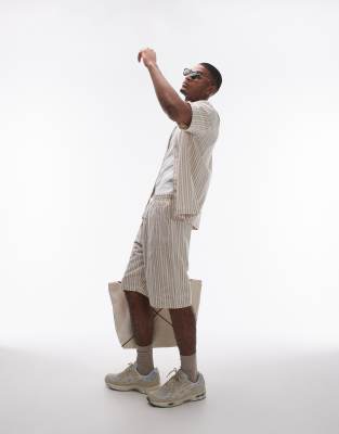 Topman Crochet Striped Shorts In Cream - Part Of A Set-white