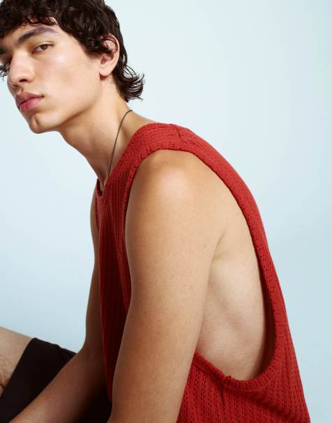 Topman crochet tank top in rust - view 1