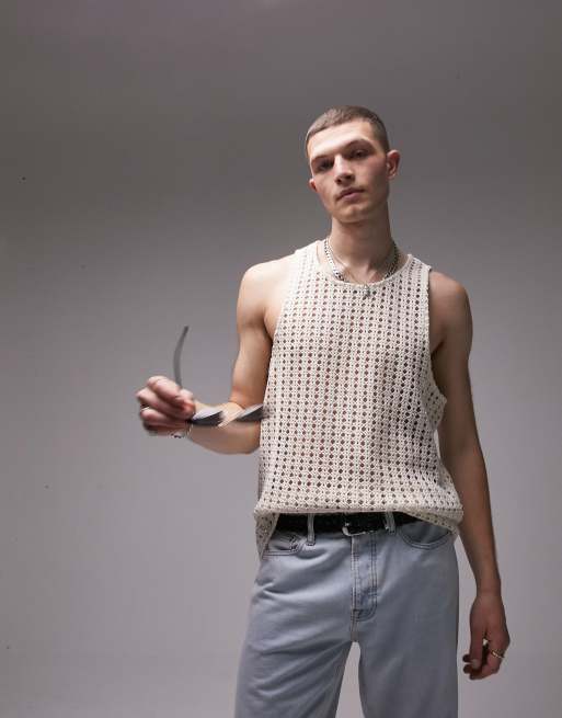 Topman crochet texture vest in ecru