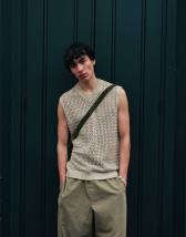 ASOS DESIGN oversized dropped shoulder polo in beige crochet