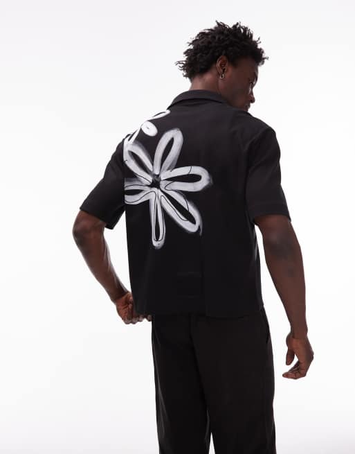 Topman crop fit button through jersey shirt in black, 4 of 4
