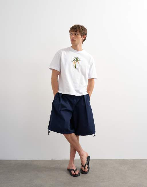 Topman crop fit palm embroidery in white, 2 of 5