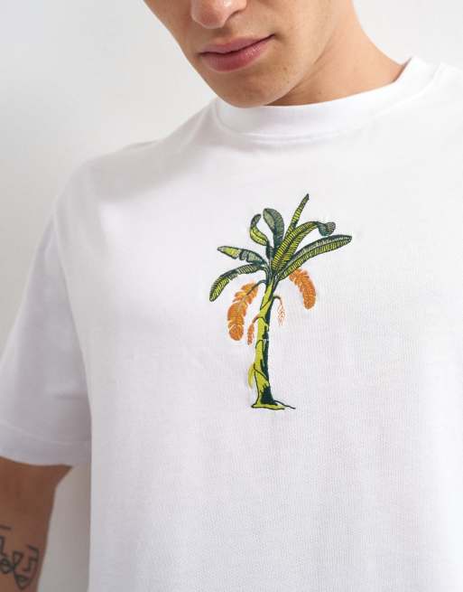 Topman crop fit palm embroidery in white, 3 of 5