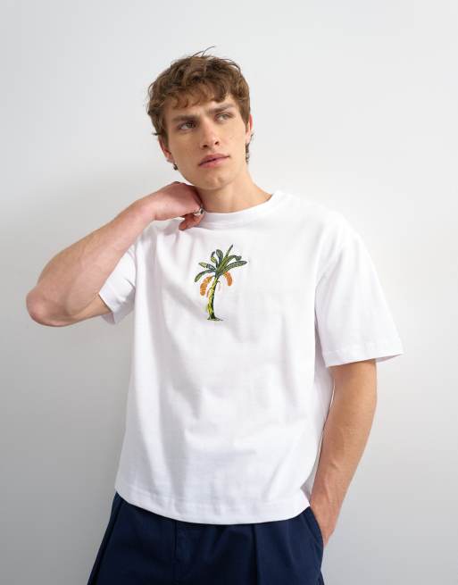 Topman crop fit palm embroidery in white, 5 of 5