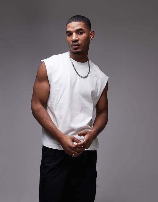 Topman crop fit sleeveless t-shirt in white ASOS