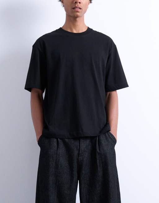 Topman oversized fit cropped T-shirt in black