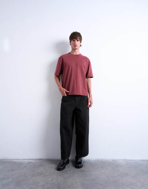 Topman crop fit T-shirt in burgundy