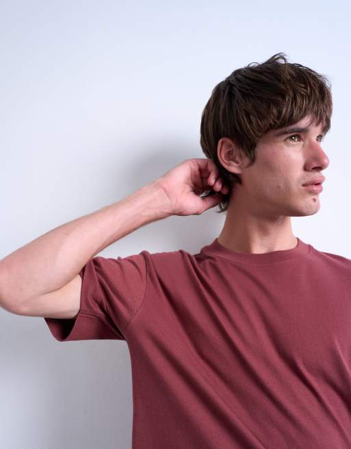 Topman crop fit T-shirt in burgundy