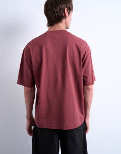 Model wearing Crop fit t-shirt in burgundy