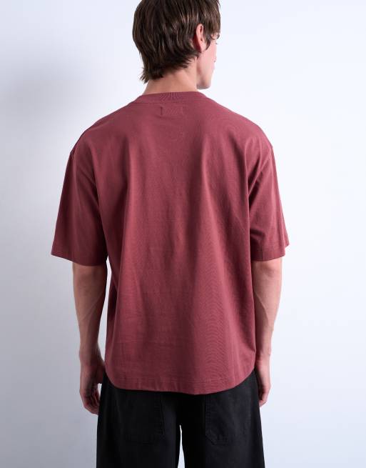 Topman crop fit T-shirt in burgundy