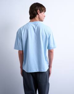 Model wearing Crop fit t-shirt in light blue