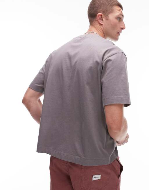 Topman crop fit t-shirt in mid grey, 3 of 4
