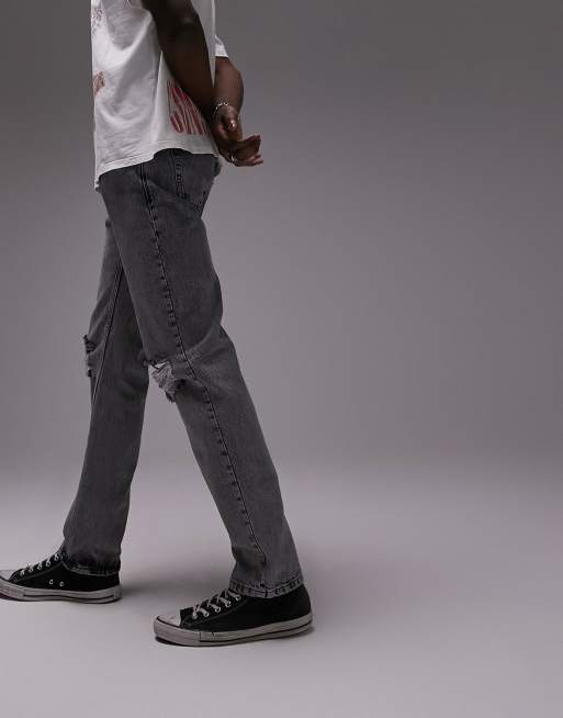 Topman Crop jeans med lige ben og flaenger i gra syrevask ASOS
