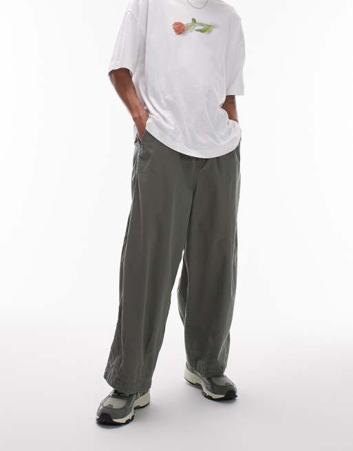 Topman - Cropped broek met wijde pijpen in kaki
