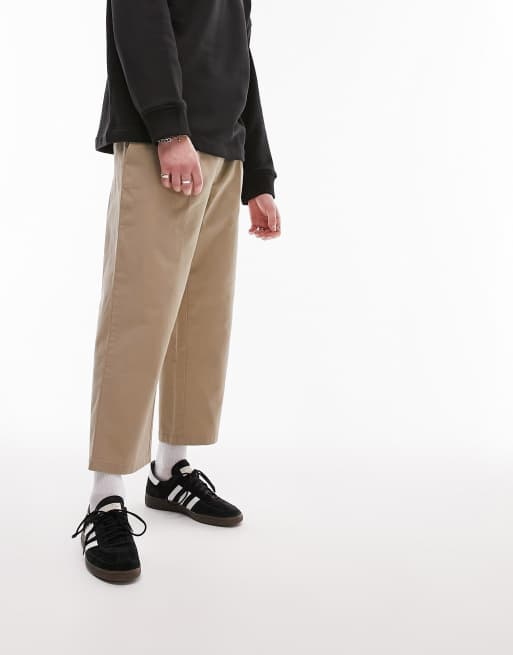Topman - Cropped chinobroek met wijde pijpen in stone