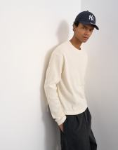 Topman cropped fit long sleeve heavyweight waffle t-shirt in ecru
