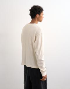 Model wearing Cropped fit long sleeve heavyweight waffle t-shirt in ecru