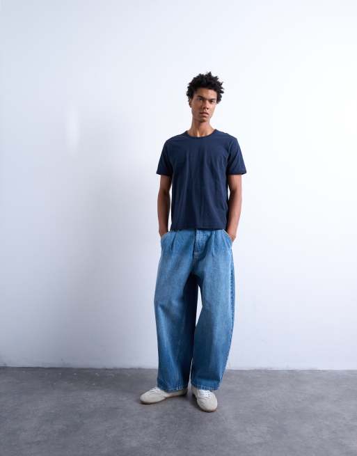 Topman cropped fit slubby t-shirt in navy