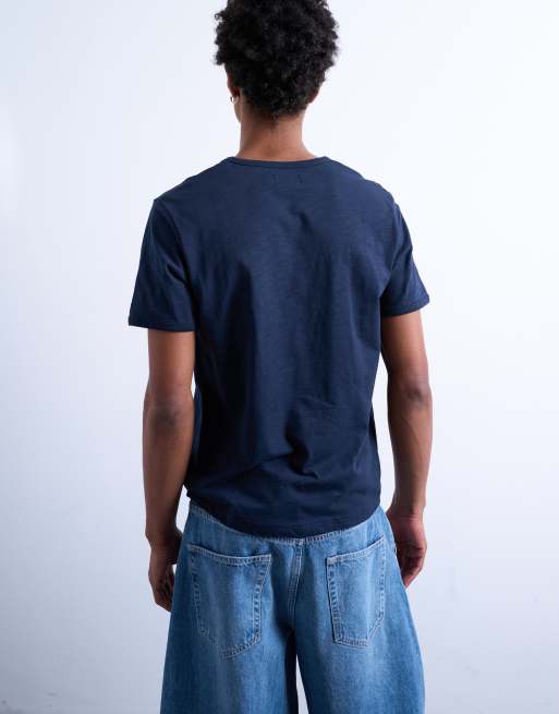 Topman cropped fit slubby t-shirt in navy
