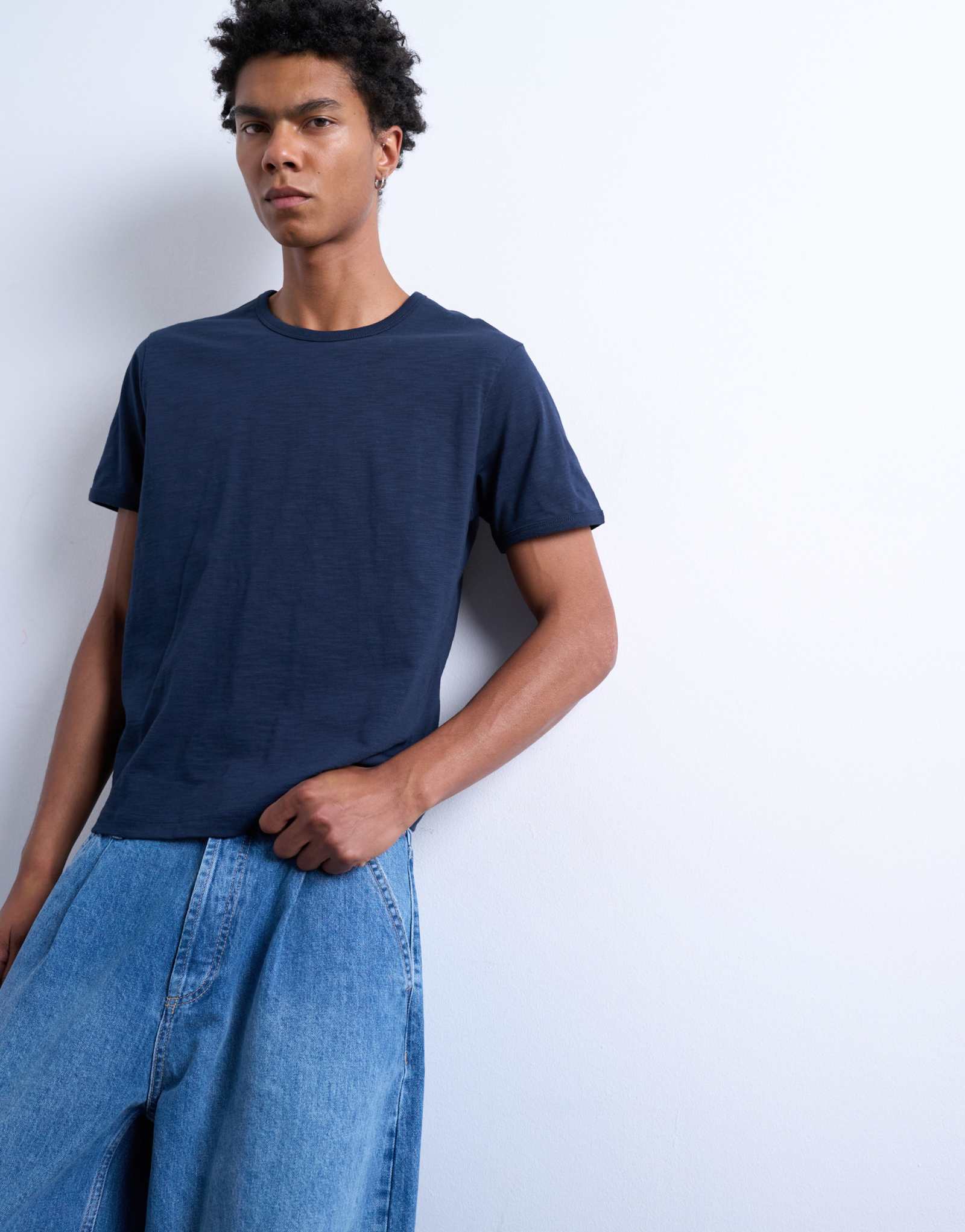 Укороченная детская футболка Topman slub темно-синего цвета