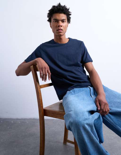 Topman cropped slub baby T-shirt in navy