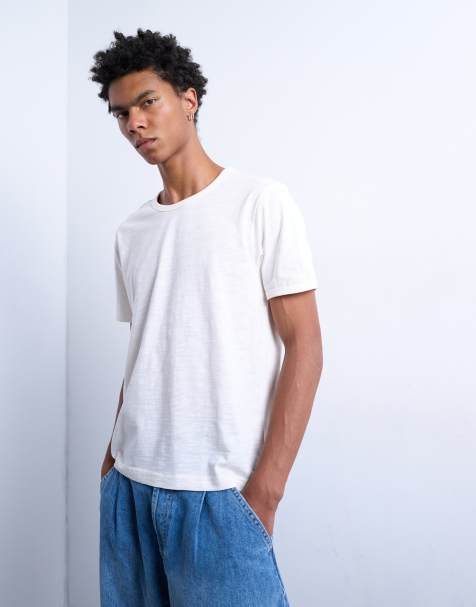 Topman – Cropped-T-Shirt aus Slub-Jersey in Weiß - view 1