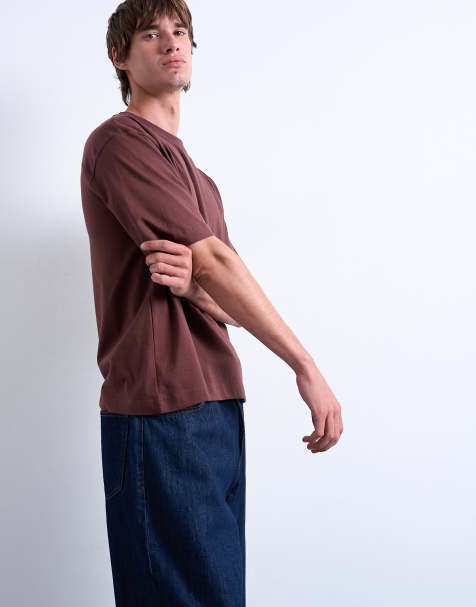 Topman – Cropped T-Shirt in Braun - view 1