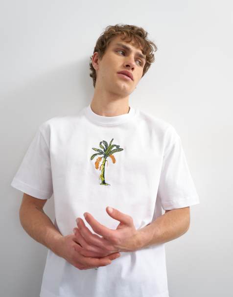 Topman - Cropped T-shirt met geborduurde palmboom in wit - view 1