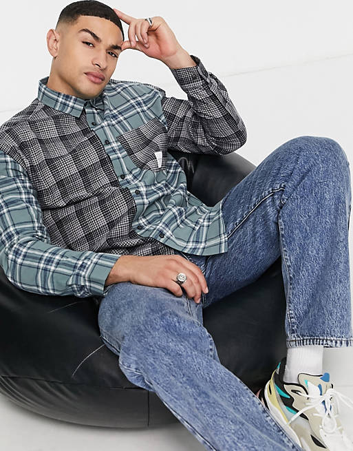  Topman cut and sew relaxed fit check shirt in multi 