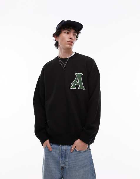 Topman – Czarna bluza oversize z szenilową haftowaną literą - view 1