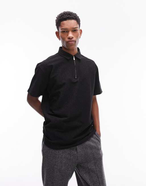 Topman – Czarna brokatowa koszulka polo oversize