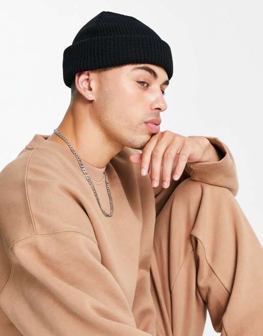 Topman – Czarna czapka dokerka z mieszanki poliestru o waflowej fakturze – BLACK