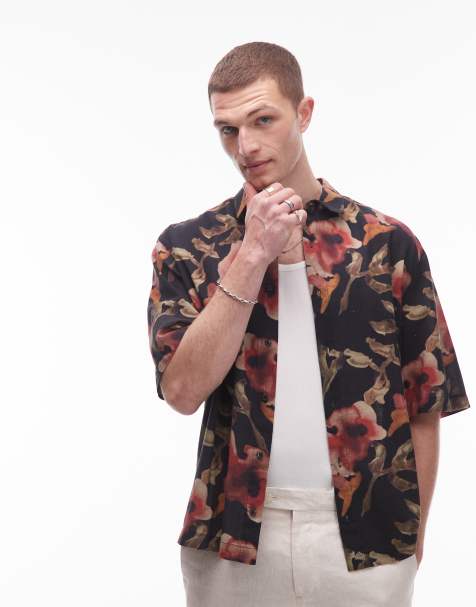 Topman short sleeve floral printed shirt in black