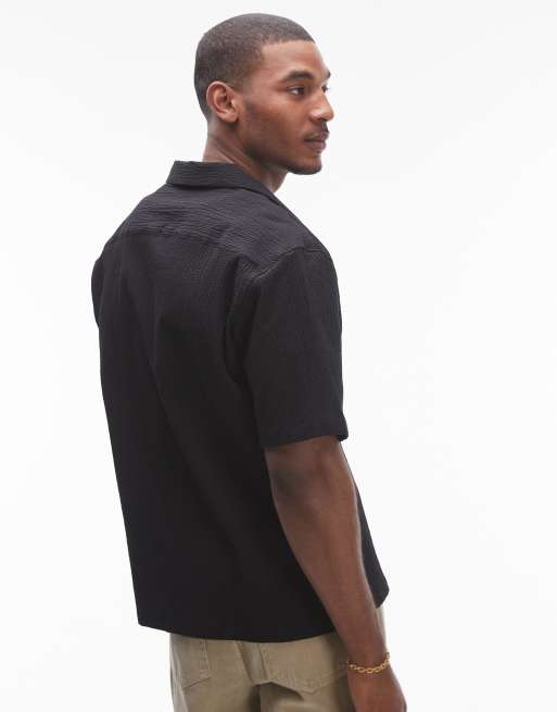 Topman – Czarna luźna koszula z kory z krótkimi rękawami, 2 z 4