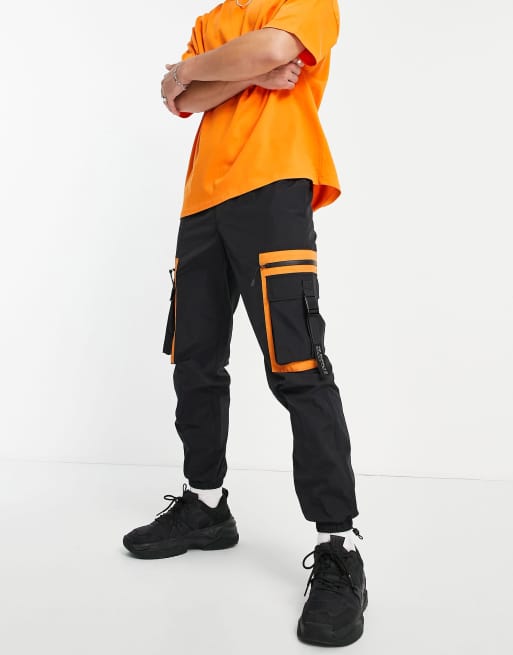 Topman – Czarne dresowe spodnie bojówki z kieszeniami o luźnym kroju