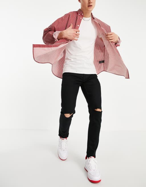 Topman – Czarne elastyczne jeansy o obcisłym kroju z rozdarciami