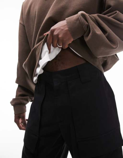 Topman – Czarne eleganckie bojówki z szerokimi nogawkami, 3 z 5