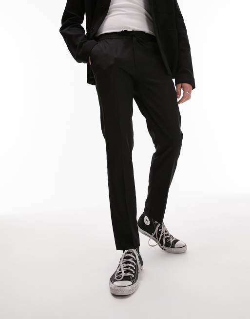 Topman – Czarne eleganckie spodnie o obcisłym kroju z elastyczną talią