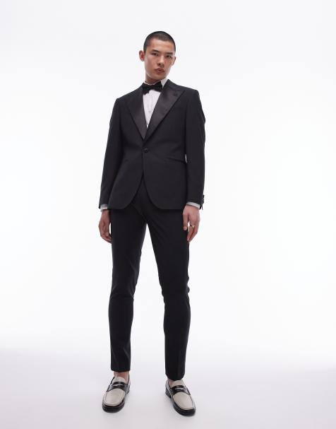 Topman – Czarne obcisłe spodnie smokingowe premium z dużą zawartością wełny - view 1
