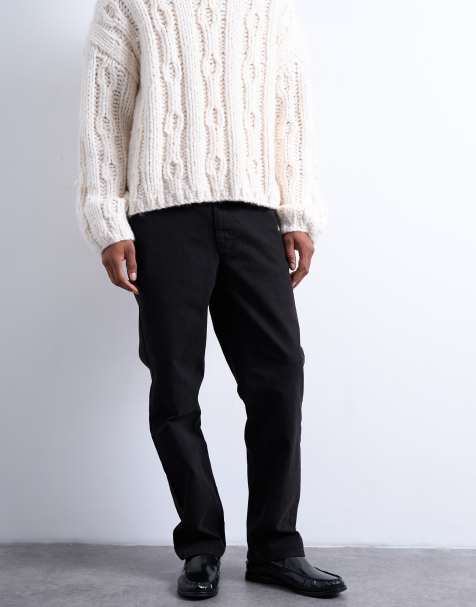 Topman straight fit canvas trouser in black